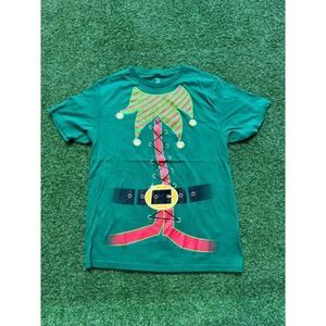 Holiday Time T-Shirt Mens Large Green‎ Graphic Christmas Plush Elf Suit Pullover